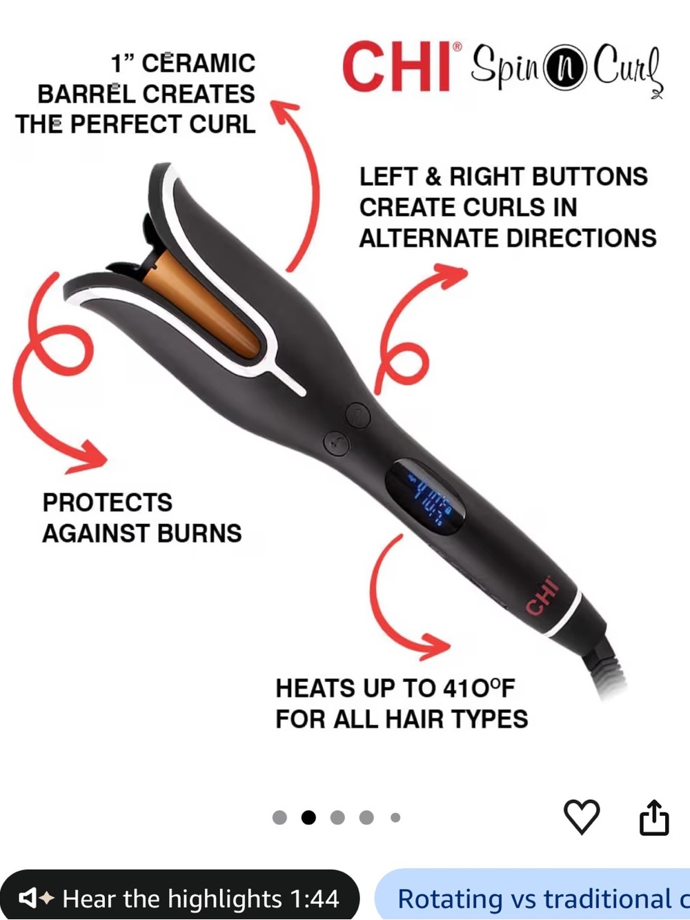 CHI Spin N Curl 1" Ceramic Auto Curler - Black